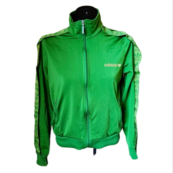 Adidas Bright Green Monogram Long Sleeve Zipper Bomber Jacket Sz.L